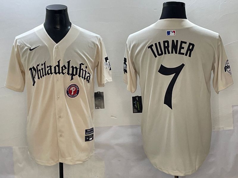 Men 2025 Philadelphia Phillies #7 Turner Cream Five generations Joint Name Nike MLB Jersey style 7